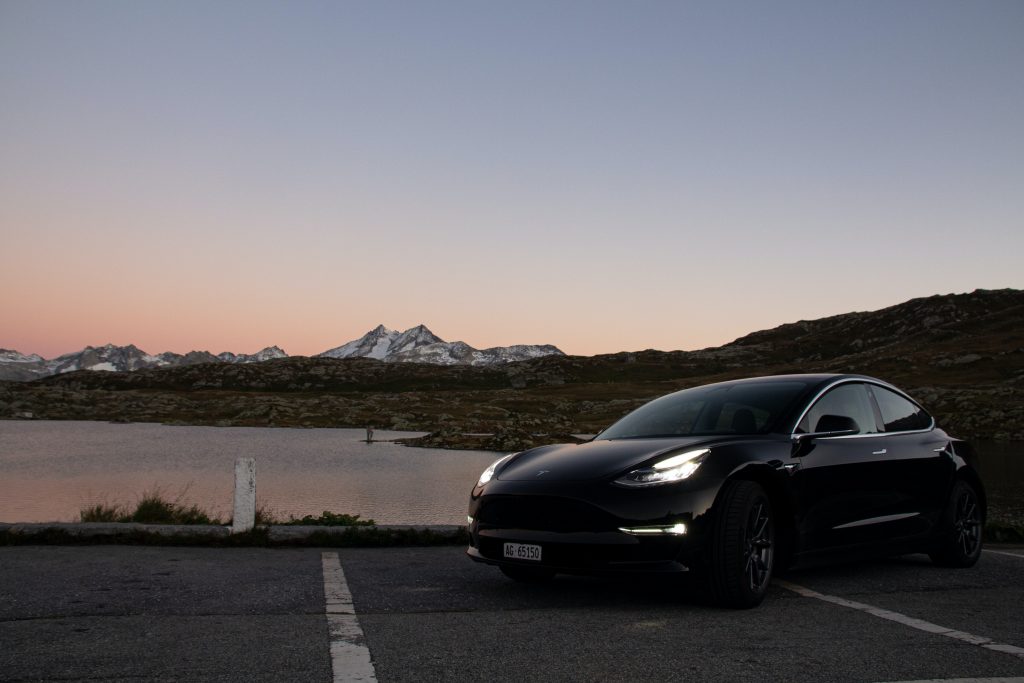 Black Tesla Model 3 with visible chrome